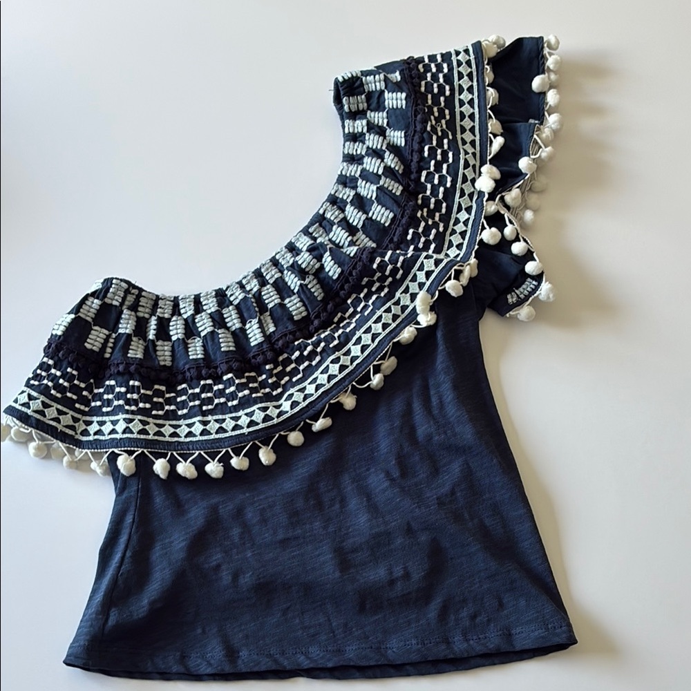 Anthropologie Black and White Asymmetrical Ruffled Blouse